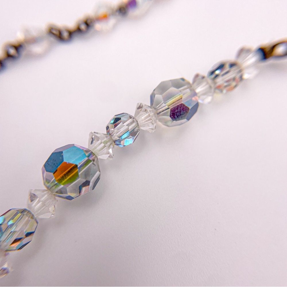 Vintage Coro 1950’s Clear Aurora Borealis AB Faceted Crystal Choker Necklace - Picture 7 of 9